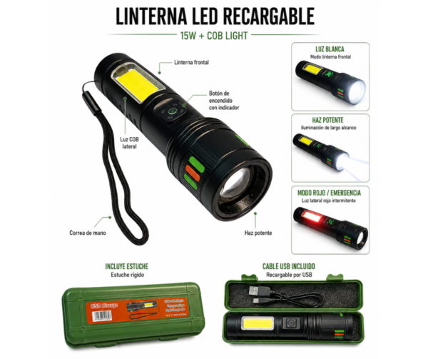 Linterna LED 15W Recargable
