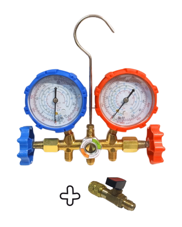 Manifold de Refrigeración con Visor + Adaptador R410a con llave de paso