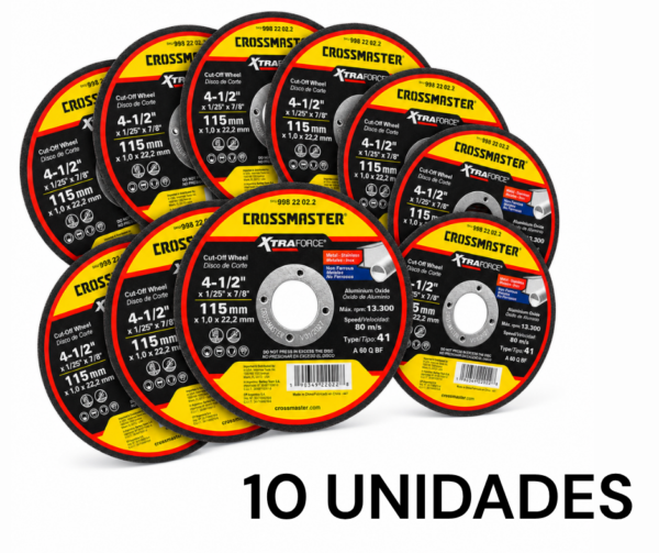 Disco de Corte Metal 4.1/2" CROSSMASTER (10 UNIDADES)