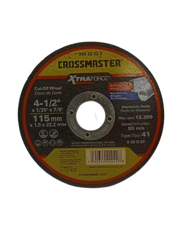 Disco de Corte Metal 4.1/2" CROSSMASTER