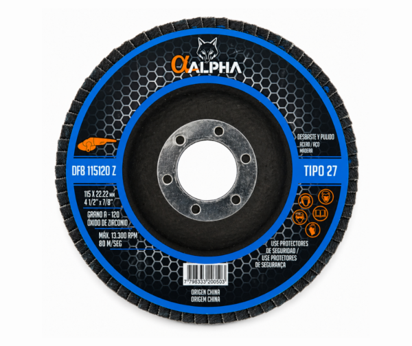 disco flap 120 alpha Disco Flap 4.1/2" Multilaminas Grano 120 ALPHA PRO