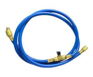 Manguera para Manifold R410 1/4" x 5/16" con Llave de Paso de 1.50mts de largo AZUL