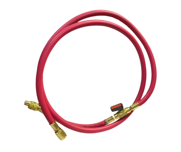 Manguera para Manifold R410 1/4" x 5/16" con Llave de Paso de 1.50mts de largo ROJA