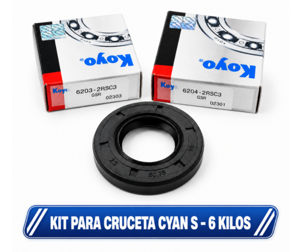 Kit de Rulemanes y Reten para Cruceta CYAN S – 6 KILOS